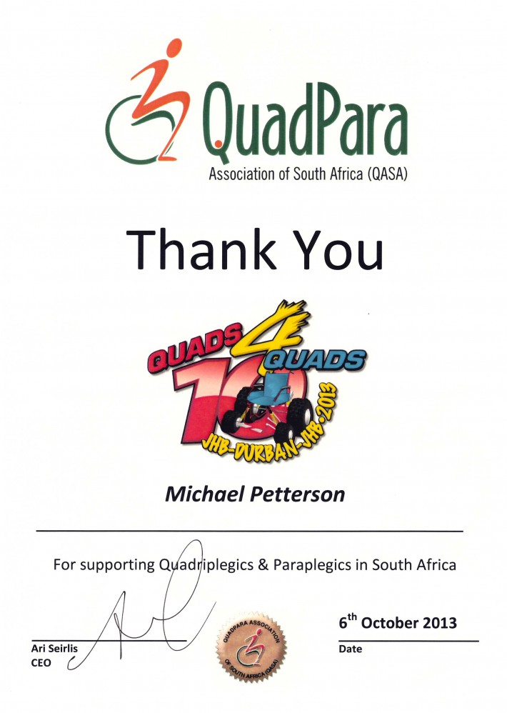 Thank You Certificate QuadPara
